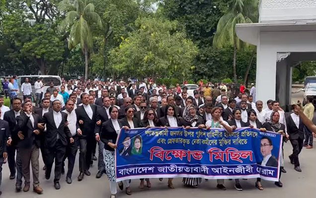পুলিশি হামলা-গ্রেফতারের প্রতিবাদে বিএনপিপন্থি আইনজীবীদের বিক্ষোভ