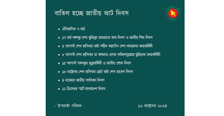 সংবিধান দিবস সহ বাতিল হচ্ছে ৮ জাতীয় দিবস