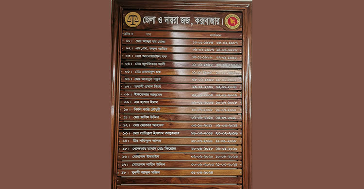 কক্সবাজারের জেলা ও দায়রা জজ এর অনারবোর্ড